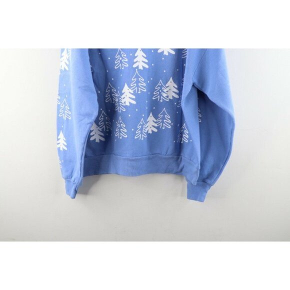 Vintage 90s Michigan Rag Co Womens Large Christmas Tree Print Sweatshirt Blue - Picture 9 of 9